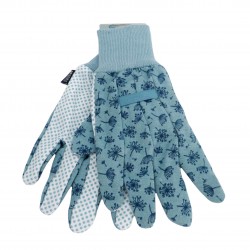 Dámské bavlněné pracovní rukavice s květy česneku - modré
