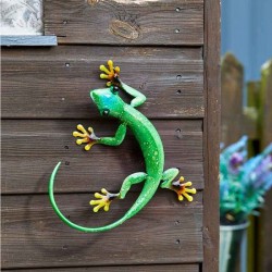 Kovová dekorace na zahradu zeď/plot -plechová ještěrka zelená